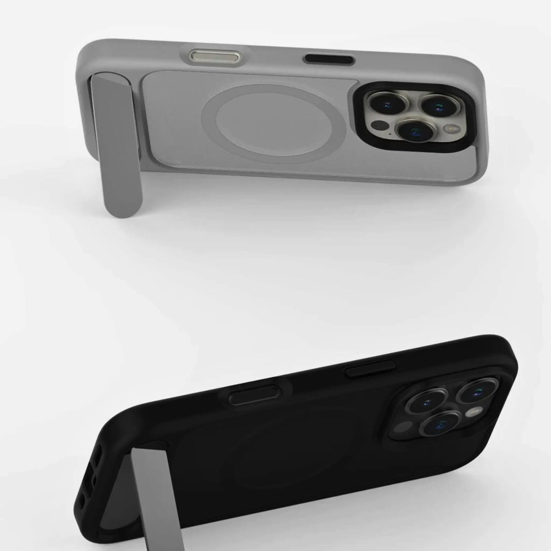 Grey and black clear cases standing horizontally reflecting convenience