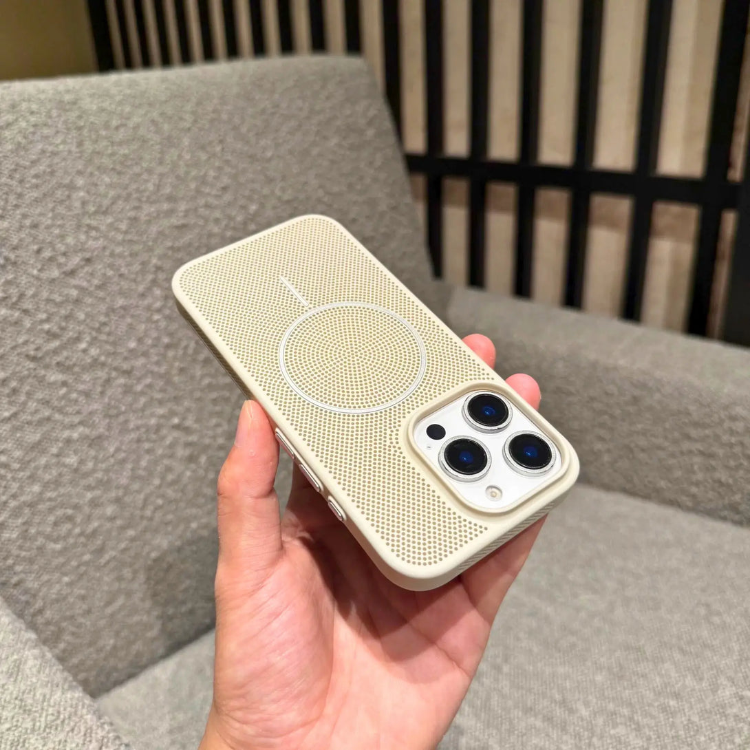 MagSafe grey iphone case held on a hand