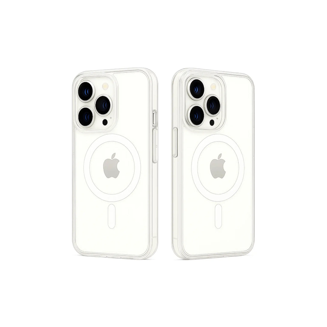 Clear phone case with Apple logo on a white background