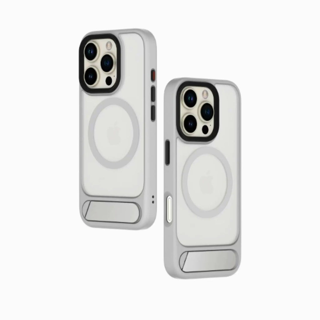 Grey transparent case on white iPhone showing in two different angle