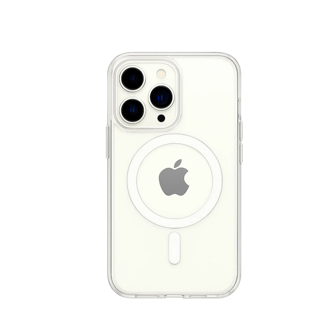 Clear MagSafe iPhone case on a white background