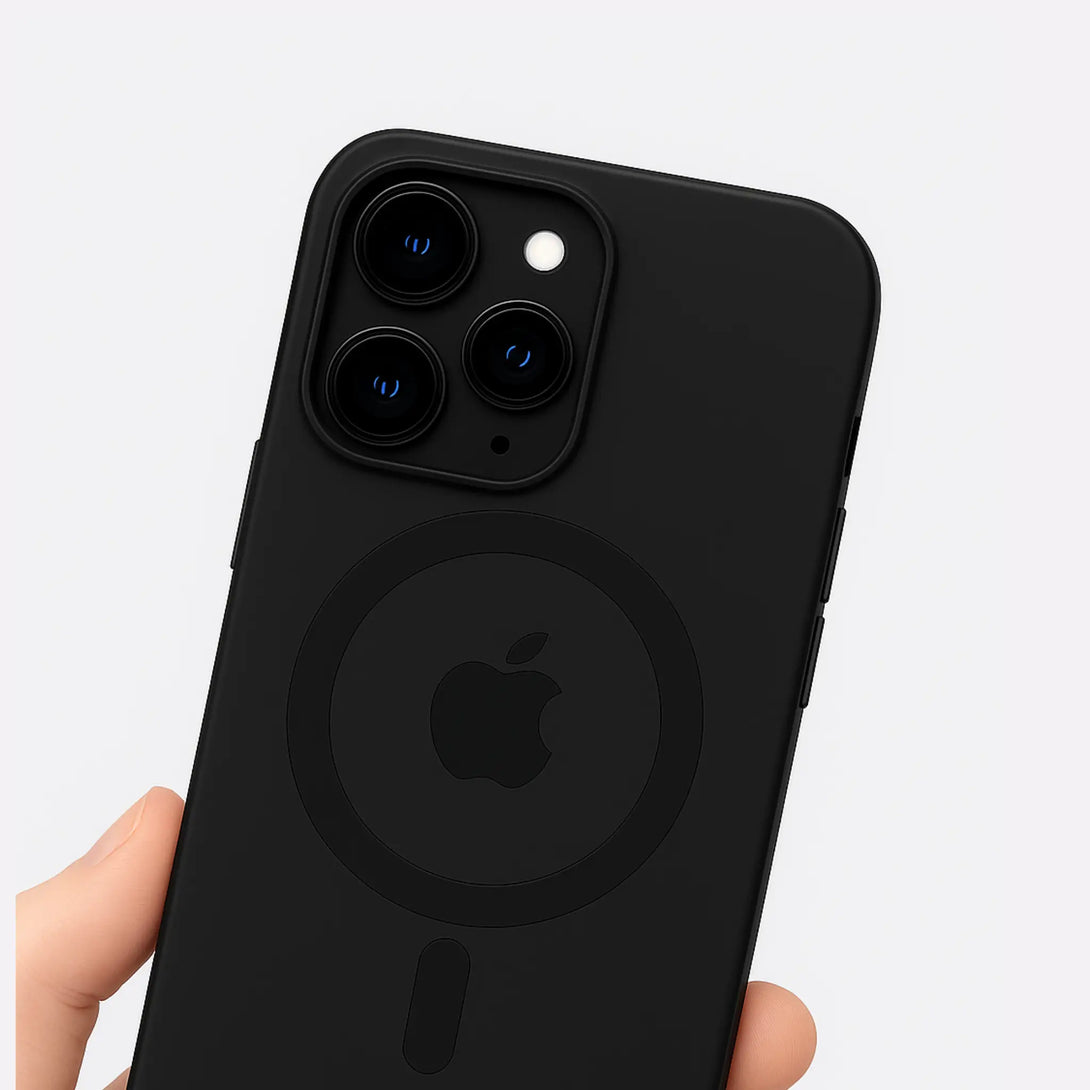 Magnetic clear phone case on black iPhone
