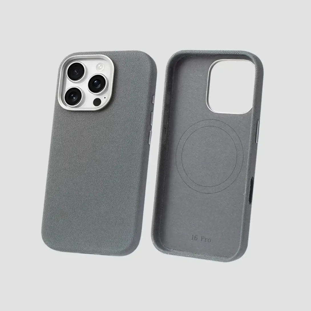 Two sage green iPhone cases, one with MagSafe magnet, on a light gray background
