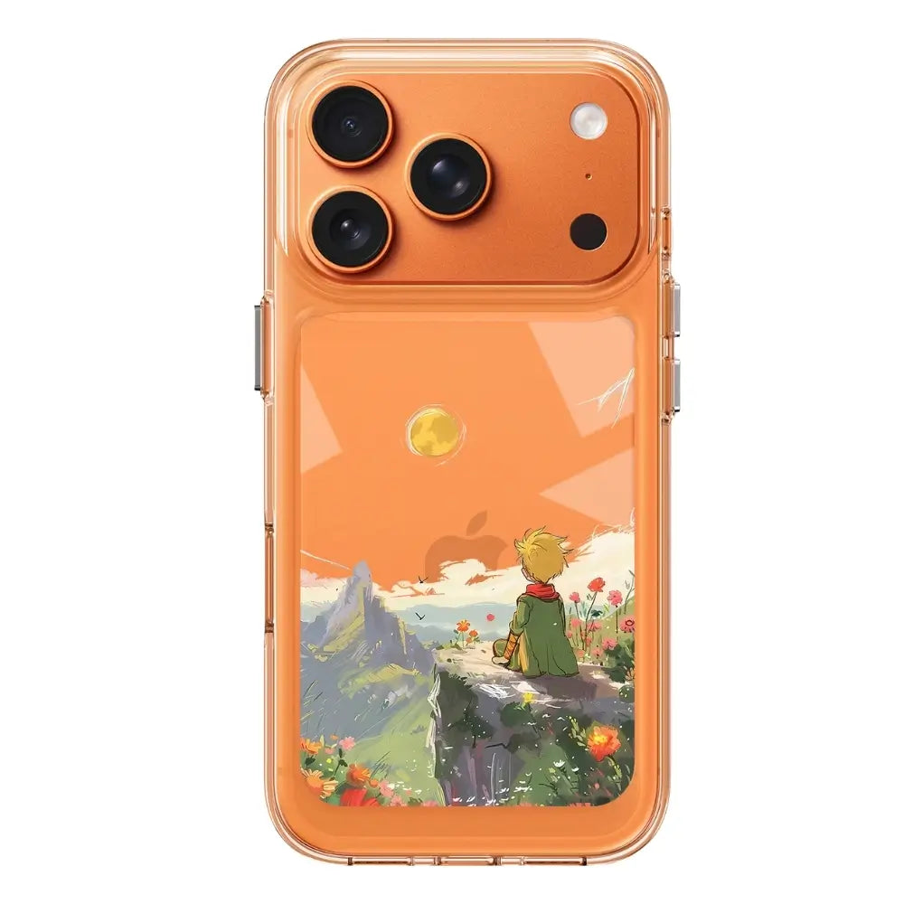 Artistic phone case for girls with painted landscape on orange iPhone