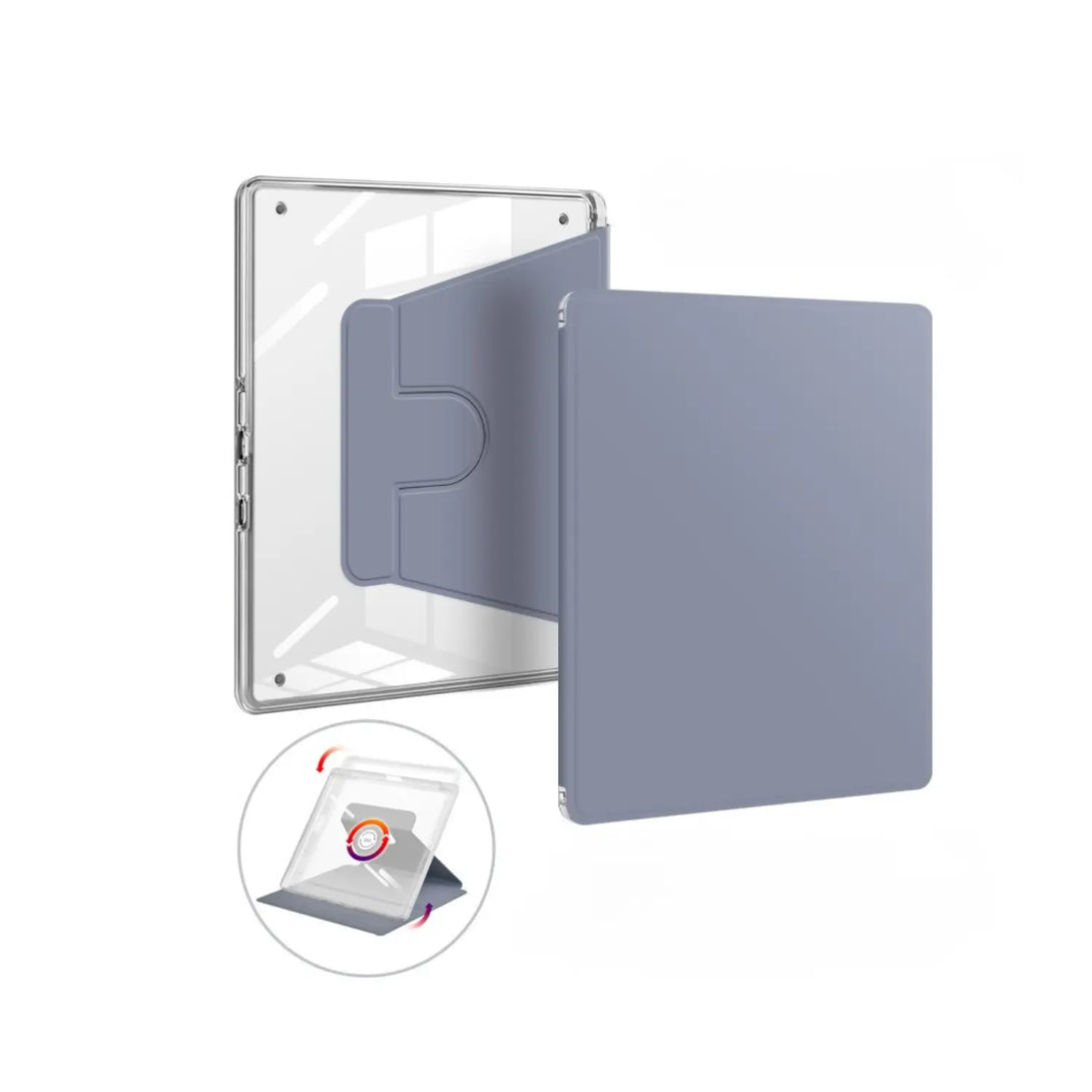 Clear hybrid Kindle Scribe case showing detachable imitation leather folio cover and transparent back shell in blue