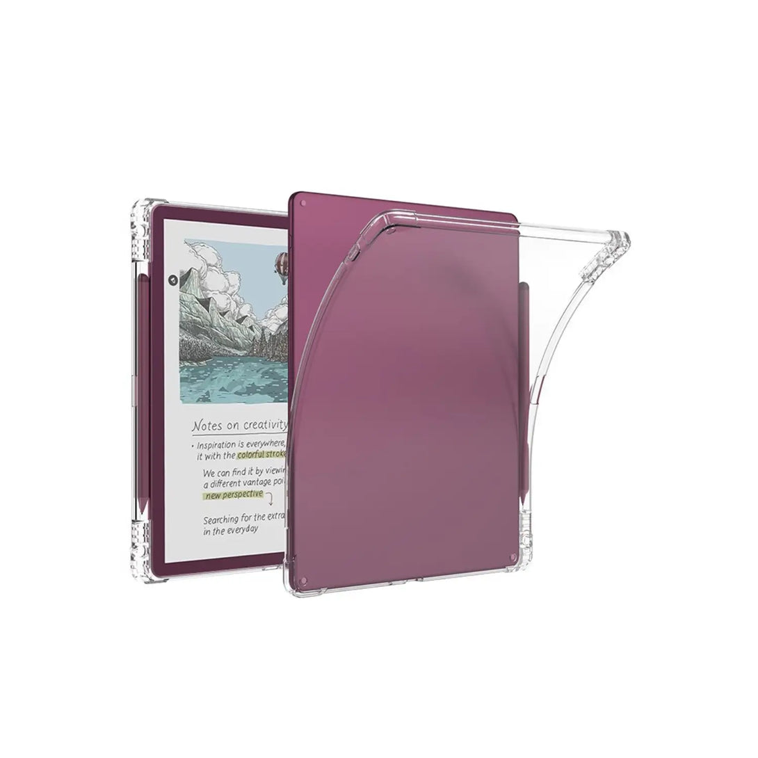 Clear Kindle Scribe pen holder case transparent TPU back cover front and back comparison view