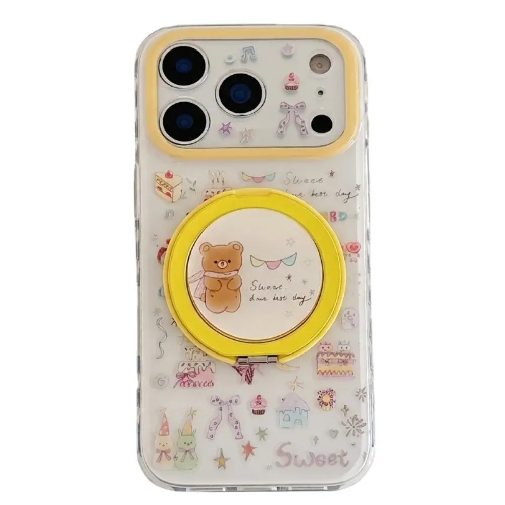 Girly magnetic iPhone case with stand flat lay full pattern detail