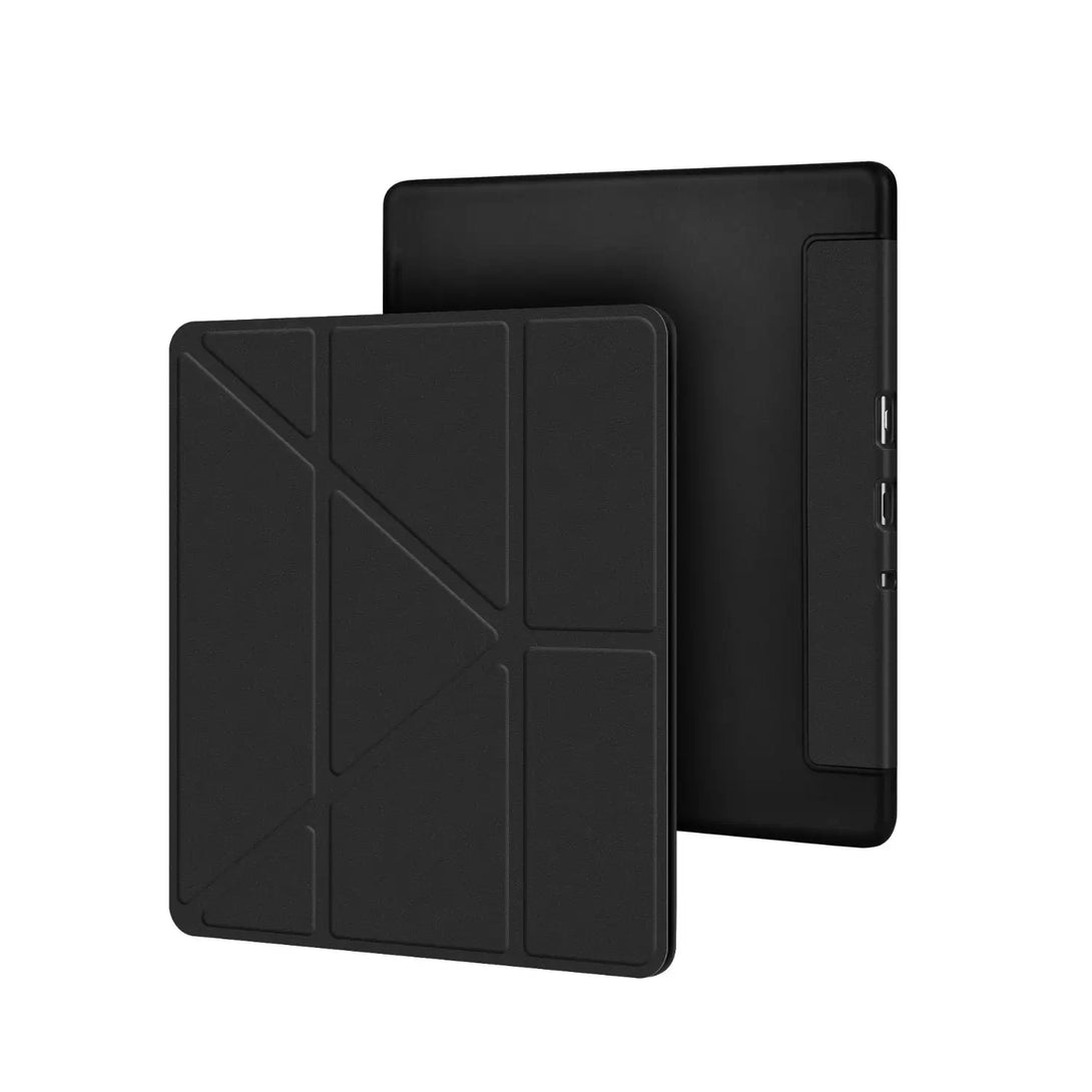Kindle Scribe magnetic stylus case in black front and back flat view