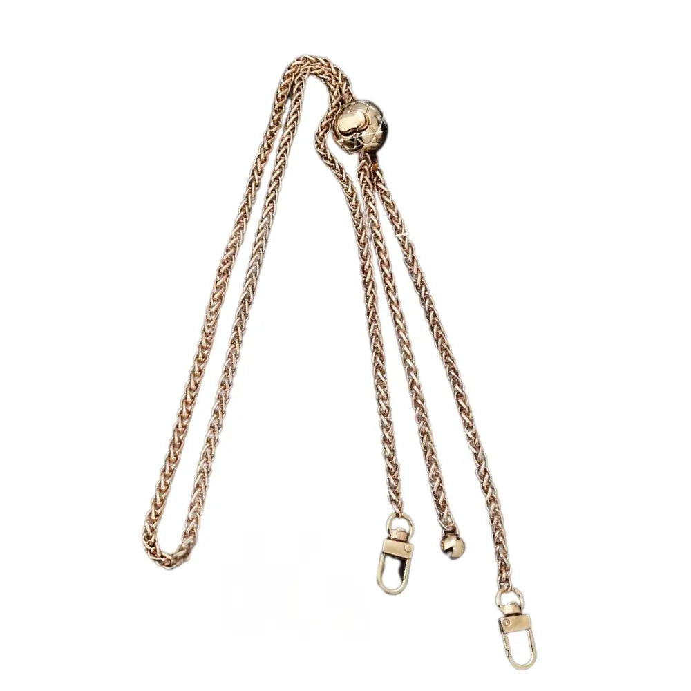 Gold metal phone chain crossbody strap with premium polished finish and adjustable sizing slide.
