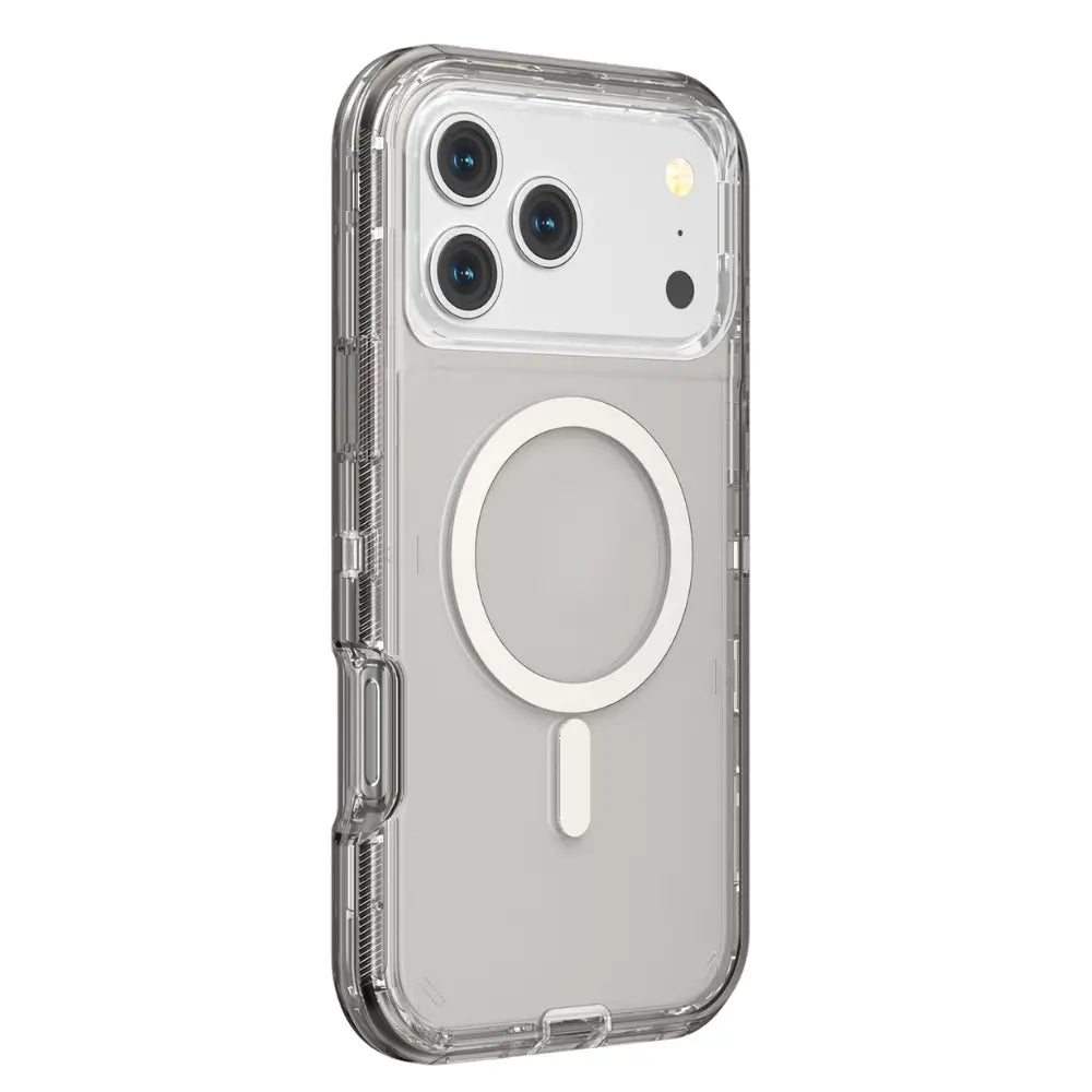 Shockproof clear hybrid iPhone case three-quarter back side view