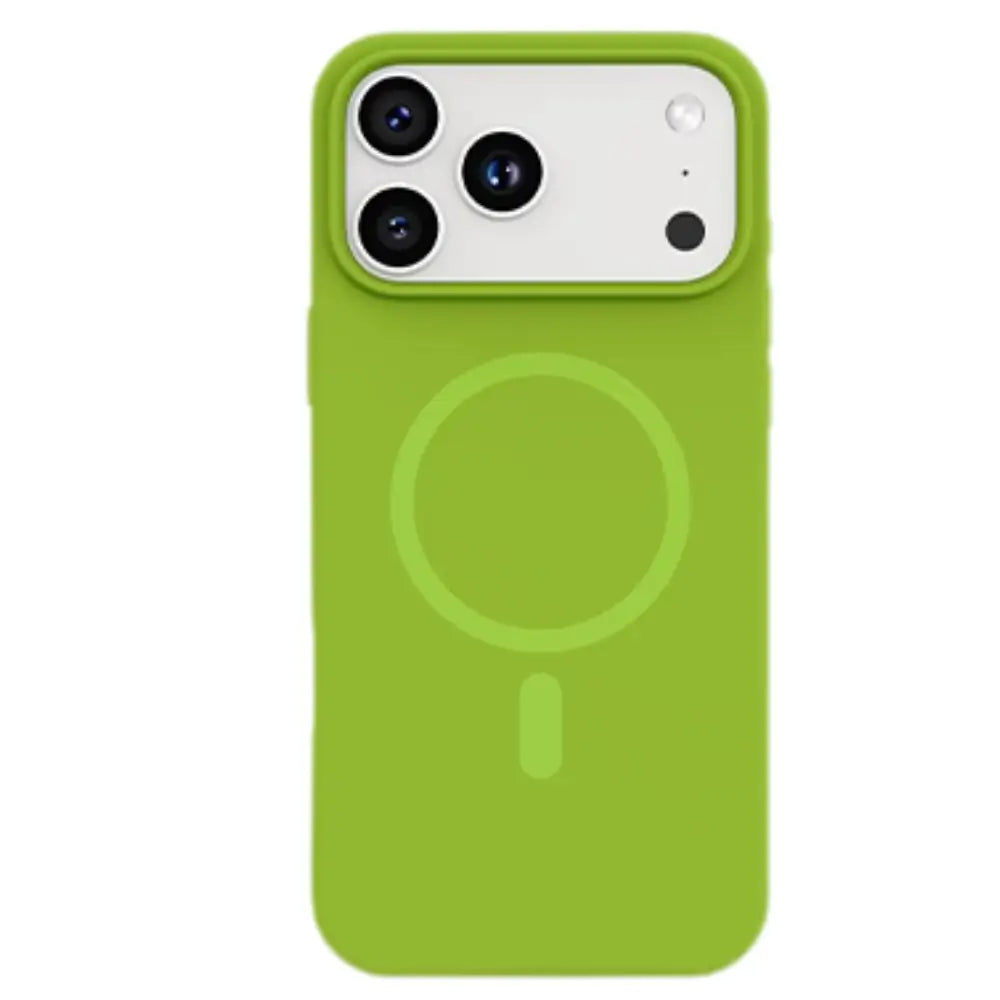 Lime Green Soft Silicone iPhone Case with a circular design on a white background.