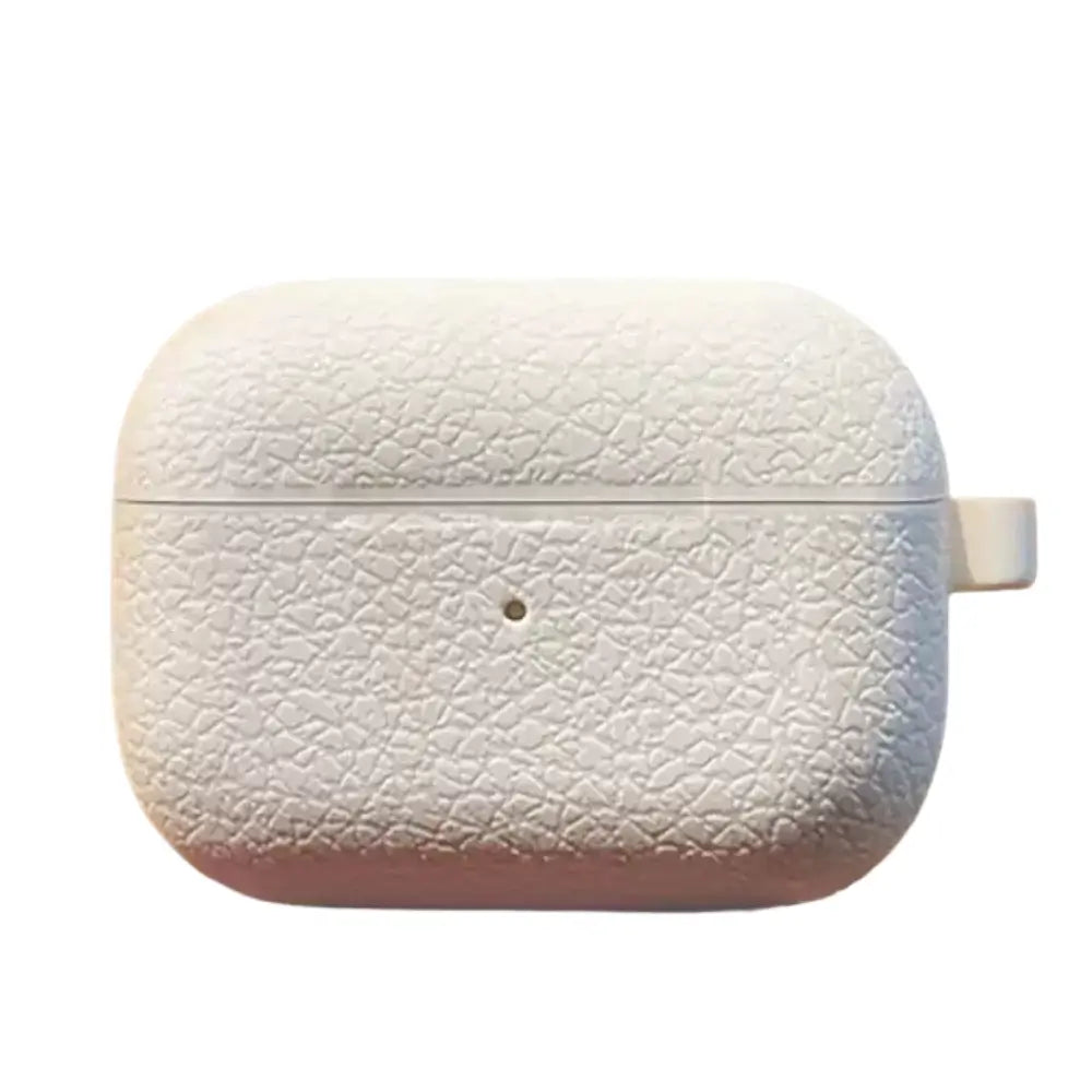 Textured silicone AirPods case in white closed front view with crinkle exterior